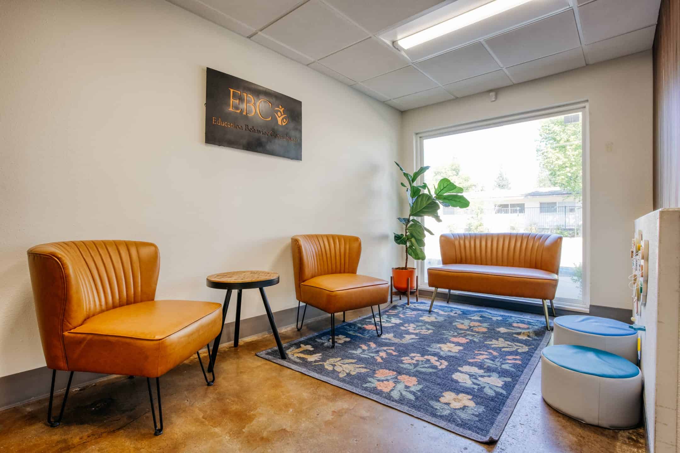 Office interior with comfortable seating and a welcoming atmosphere for educational counseling.